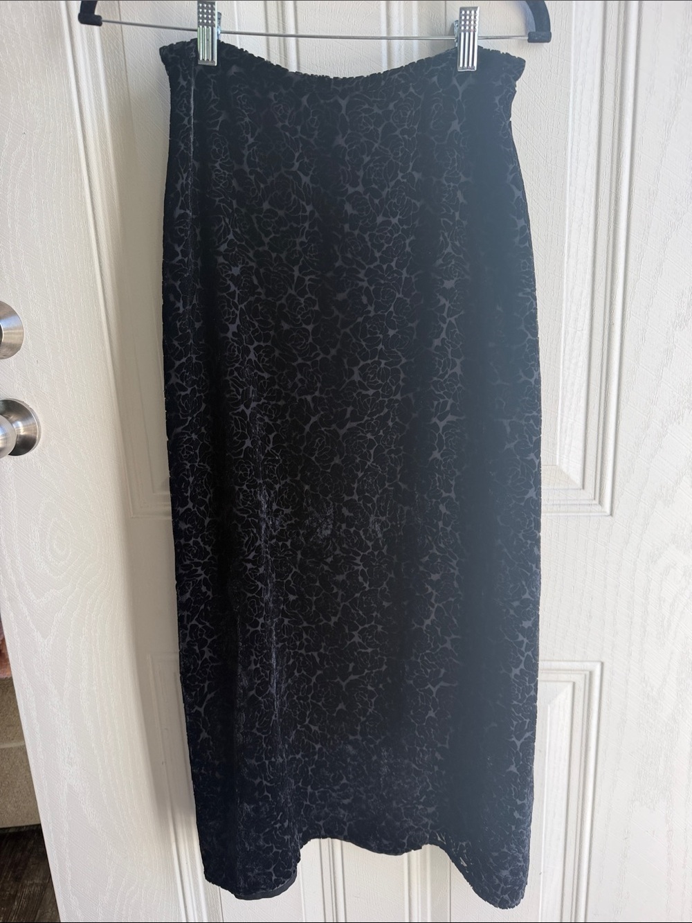 Liz Claiborne Y2K Alf Grunge Black Crushed Velvet Rose Maxi Goth Skirt Petite 8